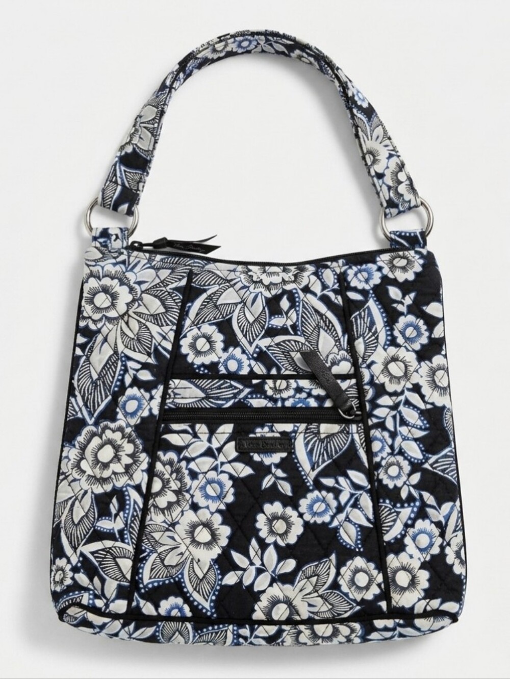 Quilted Retired Snow Lotus Floral Crossbody Shoulder Bag and Wallet Black/White